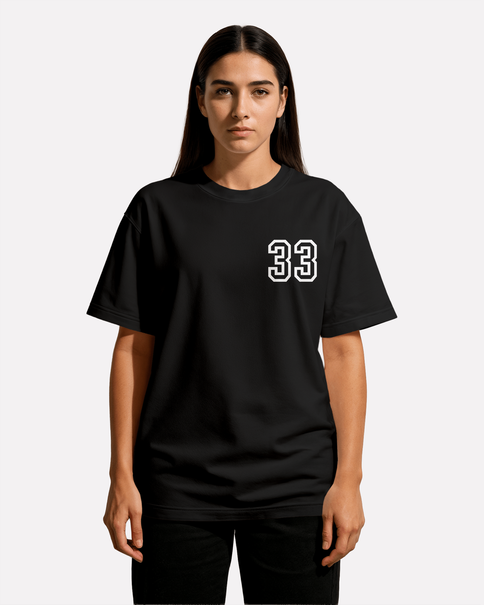 model wearing 33,master number 33,master number,christ,third journey,drop shoulder tee,t-shirt,tshirt,oversized t shirt,roses